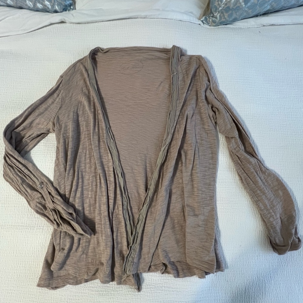 Beige Cotton Open Cardigan